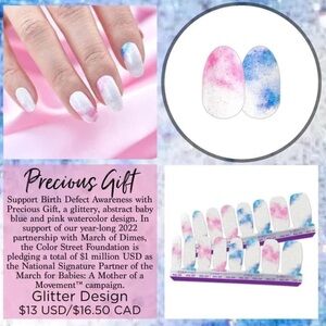 Color Street Precious Gift Pink & Blue Glitter Watercolor Press-On Nails